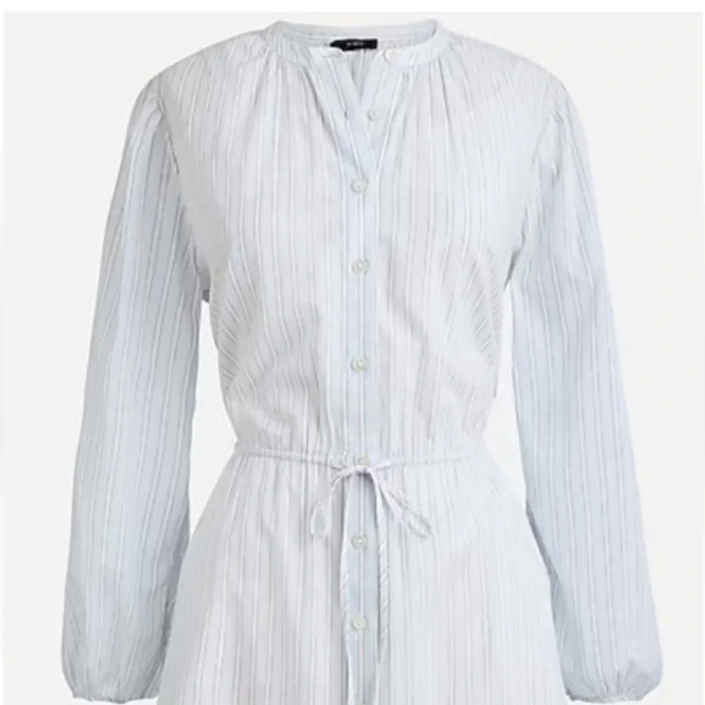 J.Crew Tie-waist Cotton Voile Midi Sheer Blue Deck Stripe Shirt Dress Preppy 4